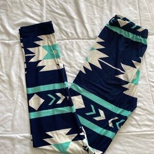 Aztec Patterned Leggings in Navy and Teal